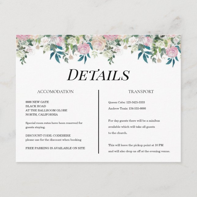 Elegant Navy Blush Pink Wedding Tilläggskort (Framsida)