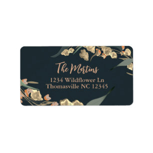 Elegant Navy Botanical Greenery Adressetikett
