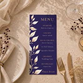 Elegant Navy Botanisk Kant Bröllop Meny