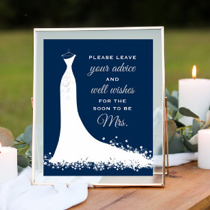 Elegant Navy Bröllop Gown Möhippa Advice Poster