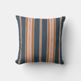 Elegant Navy Brown Pink Ticking Stripe Kudde