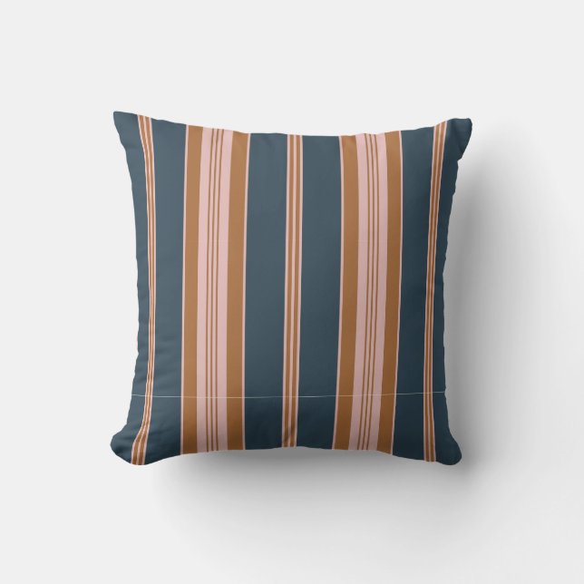 Elegant Navy Brown Pink Ticking Stripe Kudde (Framsida)