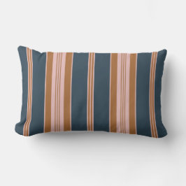 Elegant Navy Brown Pink Ticking Stripe Lumbarkudde