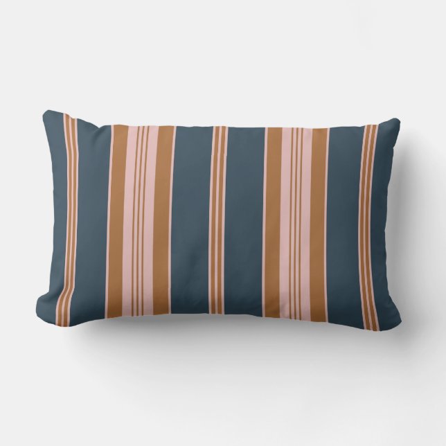 Elegant Navy Brown Pink Ticking Stripe Lumbarkudde (Framsida)
