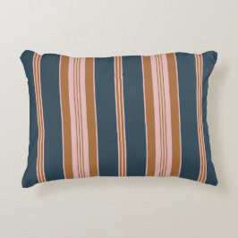 Elegant Navy Brown Pink Ticking Stripe Prydnadskudde