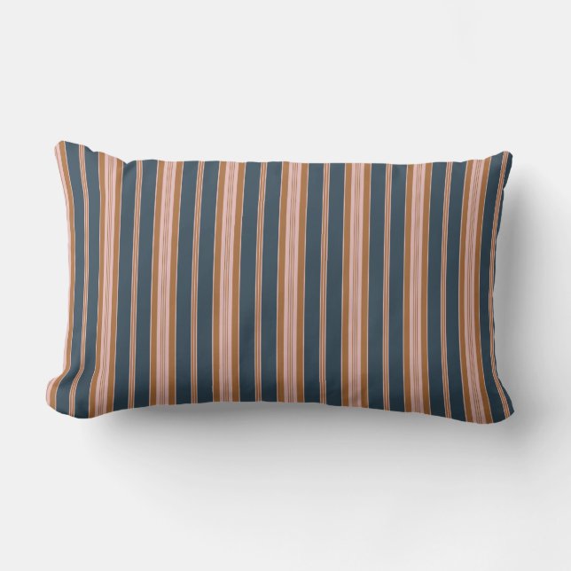 Elegant Navy Brun Rosa Rutig Randig Lumbarkudde (Framsida)
