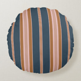 Elegant Navy Brun Rosa Ticking Randig Rund Kudde