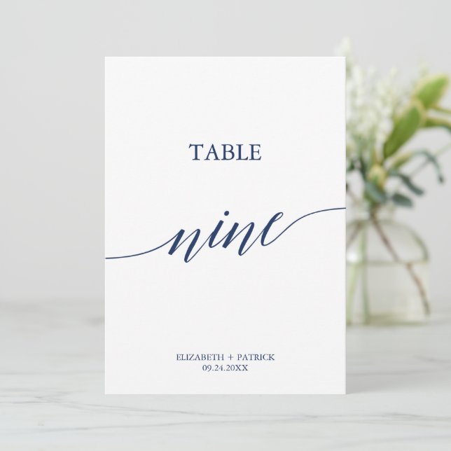 Elegant Navy Calligraphy Bord Nine Bordsnummer (Stående Fram)