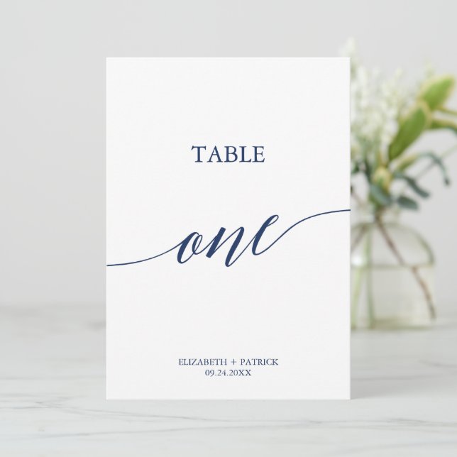 Elegant Navy Calligraphy Bord One Bordsnummer (Stående Fram)