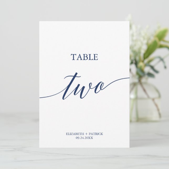 Elegant Navy Calligraphy Bord Two Bordsnummer (Stående Fram)