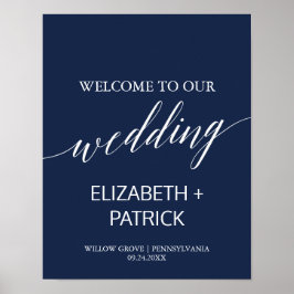 Elegant Navy Calligraphy Bröllop Välkommen Poster