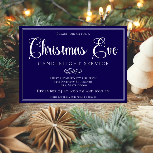 Elegant Navy Christmas Eve Candlelight Service Inbjudningar (Skapare uppladdad)
