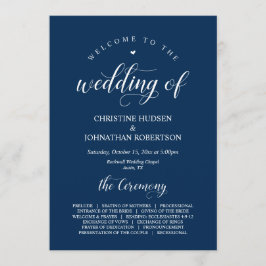 Elegant Navy Classy Script, Bröllop Ceremony Progr Program