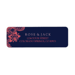 Elegant Navy & Coral Bröllop Adressetiketters Returadress Etikett