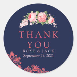Elegant Navy & Coral Snöre Tack Stickers Runt Klistermärke