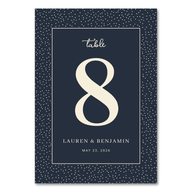 Elegant Navy Dotted Number Bordsnummer (Framsidan)
