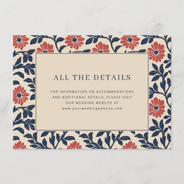 Elegant Navy Floral Border Tilläggskort (Framsida)