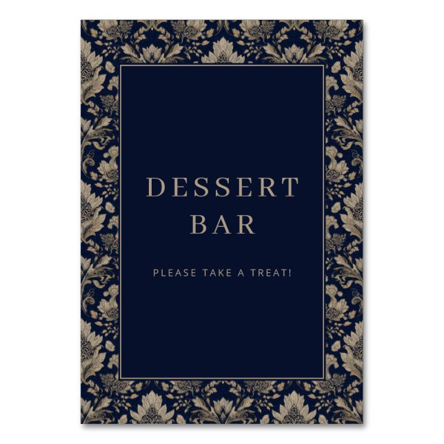 Elegant Navy Floral Dessert Bar Sign Bordsnummer (Framsidan)