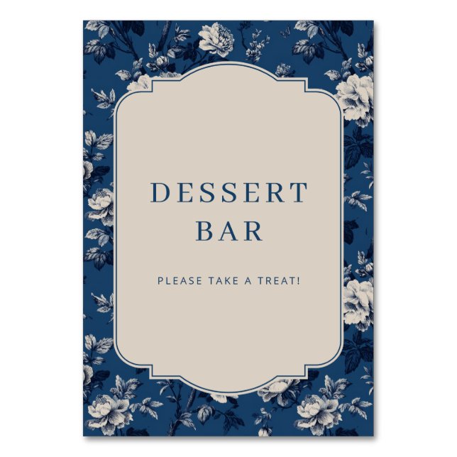 Elegant Navy Floral Dessert Bar Sign Bordsnummer (Framsidan)