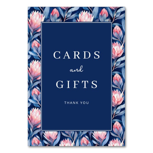 Elegant Navy Floral Gratitude Border Bordsnummer (Framsidan)