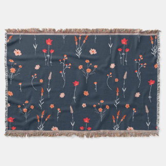 Elegant Navy Floral Throw Blanket Filt
