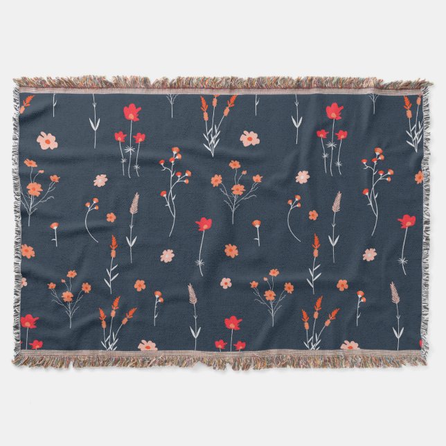 Elegant Navy Floral Throw Blanket Filt (Framsidan)