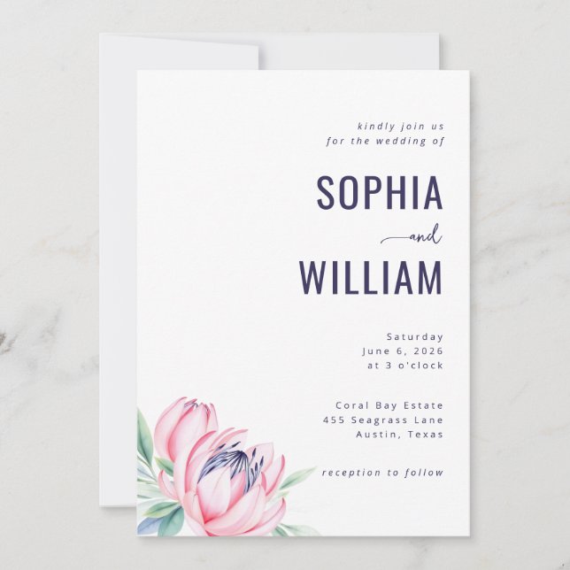 Elegant Navy Floral Wedding Invitation Inbjudningar (Framsida)