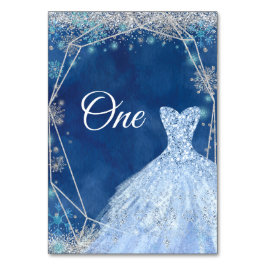 Elegant Navy Glitter jul Snowflake Xv Anos Bordsnummer