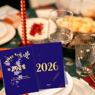 Elegant Navy Gold 2026 New Year Stationery Design Julkort