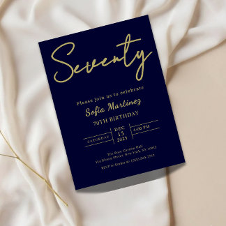Elegant Navy & Gold 70th Birthday Invitation Inbjudningar