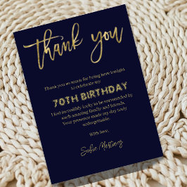 Elegant Navy Gold 70th Birthday Thank You Card Tack Kort