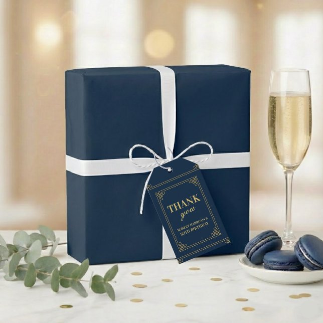 Elegant Navy Gold 80th Birthday Thank You Presentetikett (Skapare uppladdad)