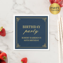 Elegant Navy Gold Art Deco 80th Birthday Party Pappersservett