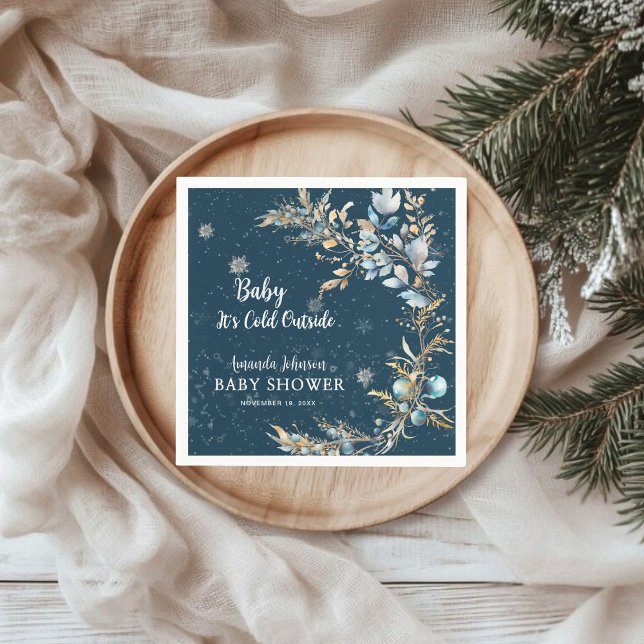 Elegant Navy Gold Baby It's Cold Outside Dusch Pappersservett (Skapare uppladdad)