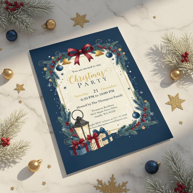 Elegant Navy Gold Christmas Party Inbjudningar (Vintage Lantern Design
Blue Christmas Card
Holiday Bells Invitation)