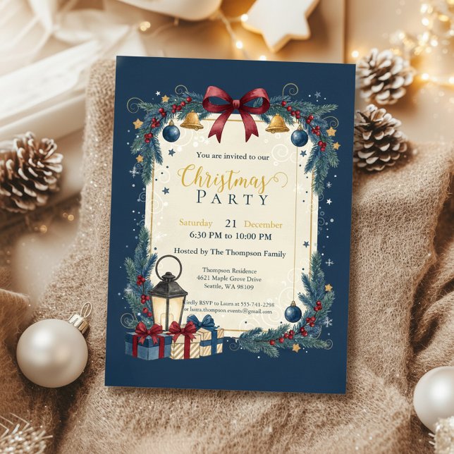Elegant Navy Gold Christmas Party Inbjudningar (Navy Gold Invitation
Festive Garland Card
Elegant Christmas Party
Snowflake Holiday Invite)