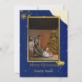 Elegant Navy & Gold Christmas Photo Card Tack Kort