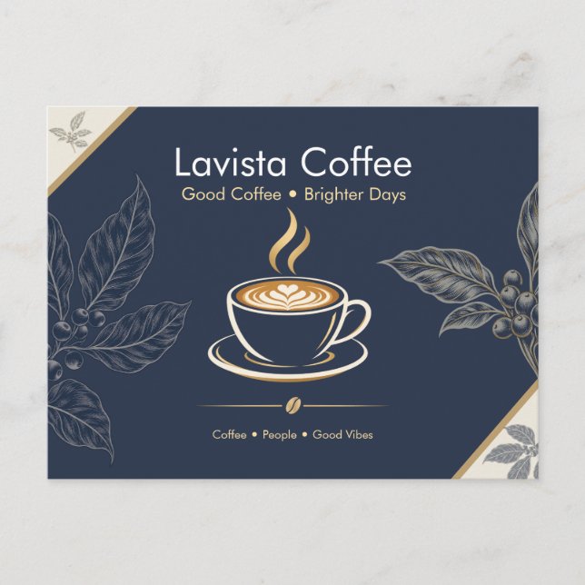 Elegant Navy Gold Kaffebar Tack Kort (Framsida)