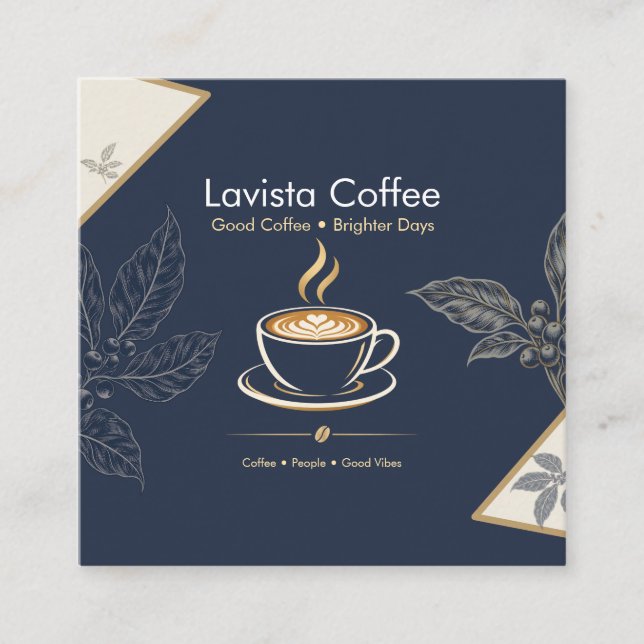 Elegant Navy Gold Kaffebar Tack Kort (Framsida)
