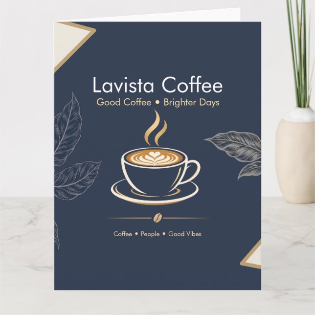 Elegant Navy Gold Kaffebar Tack Kort (Framsida)