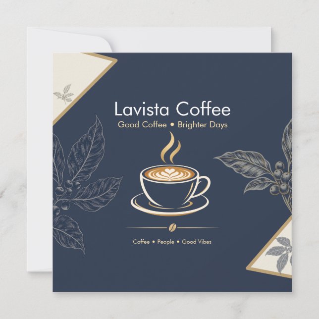 Elegant Navy Gold Kaffebar Tack Kort (Framsida)