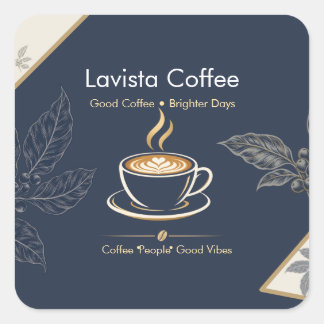 Elegant Navy Gold Kaffebar Tack Kort Fyrkantigt Klistermärke