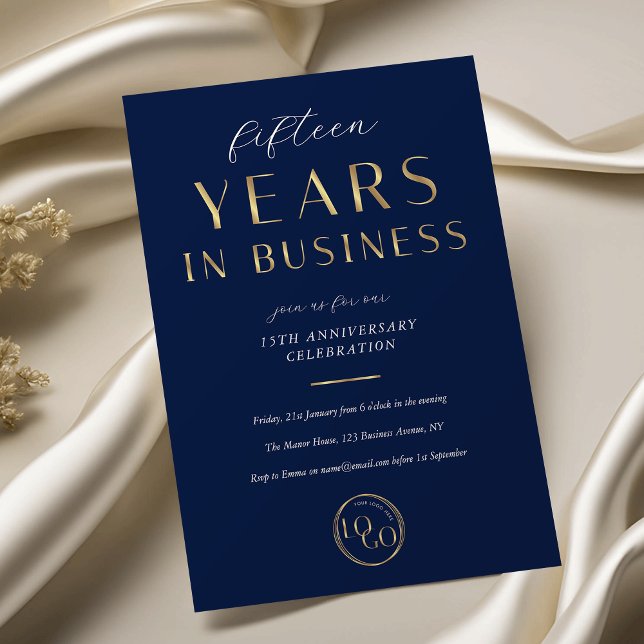 Elegant Navy & Gold Logo Business Anniversary Inbjudningar (Skapare uppladdad)