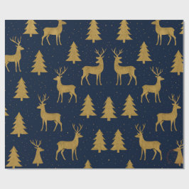 Elegant Navy & Gold Reindeer Christmas Wrapping Pa Presentpapper