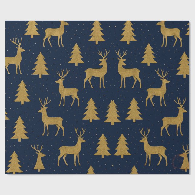 Elegant Navy & Gold Reindeer Christmas Wrapping Pa Presentpapper (Platt)