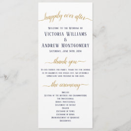 Elegant Navy Gold Script Minimal Bröllopsceremoni Program