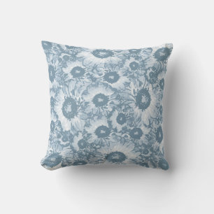 Elegant Navy Grått Blommönster Kudde