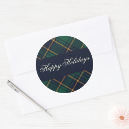Elegant Navy Green Plaid Holiday Runt Klistermärke
