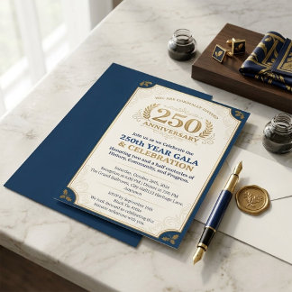 Elegant Navy & Guld 250-årsjubileumsgala Inbjudningar