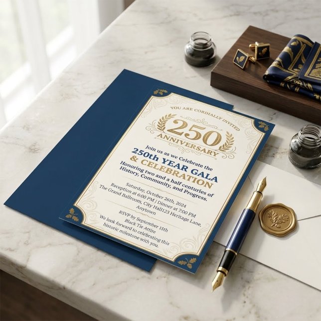 Elegant Navy & Guld 250-årsjubileumsgala Inbjudningar (Skapare uppladdad)